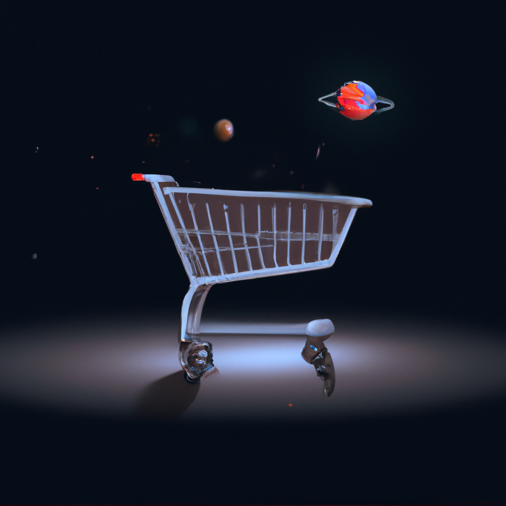 Empty cart illustration with planets and a basket